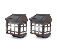 Gardenwize Pack of 2 Lantern Style Solar Fence Lights in Brown Gardenwize Brown