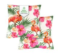 Gardenwize Pack of 2 Outdoor Flamingo Palm Print Scatter Cushions Gardenwize Multicolor