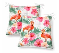 Gardenwize Pack of 2 Outdoor Flamingo Palm Seat Cushions Gardenwize Multicolor