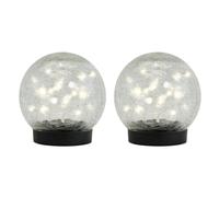 Gardenwize Pack of 2 Solar Crackle Ball LED Lights - Warm White Glass Globe Garden Lights