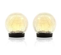Gardenwize - Pack of 2 Solar Crackle Ball Lights, Indoor/Outdoor LED Lights | Warm White LED, Clear Crackle Effect Globes, Black Bases, 12cm Diameter, Automatic Night Illumination, No Mains Wiring