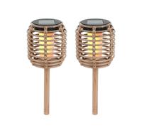 Gardenwize Pack of 2 Solar Rattan Effect Stake Lights - Warm White LED Flame Effect