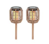 Gardenwize Pack Of 2 Solar Rattan-Effect Stake Lights Warm White Led Outdoor Path & Border Garden Lights