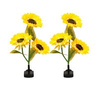Gardenwize Pack of 2 Sunflower Solar Stake Lights with 3 Warm White LED Garden Lights