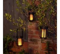 Gardenwize Pack of 3 Solar Powered Flame Effect Hanging Mini Lanterns - IP44 Waterproof Outdoor Garden Décor Lights, Warm Flickering LED, Decorative Hanging Lanterns (GW433)