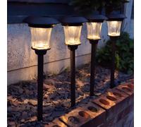 Gardenwize - Pack of 4 Solar LED Metal Stake Lights - Outdoor Pathway Illumination for Garden, Patio, Decking, Borders, Camping, Pond or Memorial Use, Auto Dusk-to-Dawn, No Wiring