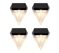 Gardenwize - Pack of 4 Solar Diamond Fence Post Light Caps, Outdoor LEDs | 2 SMD LEDs Per Light, Black Top Housing, Clear Faceted Lens, Warm White LED, Rechargeable Battery, Screws/Plugs Included