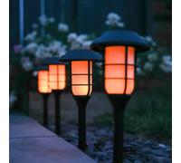 Gardenwize Pack Of 4 Solar Powered Flaming Led Garden Stake Lights Decorative Porch Patio Walkway Automatic Led