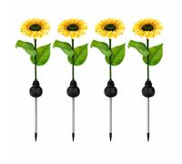 Gardenwize Pack Of 4 Solar Powered Sunflower Stake Lights Garden Pathway Walkway Lighting
