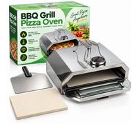 BBQ Pizza Oven Attachment for Gas & Charcoal Grills, Portable Grill Top Pizza Maker with Pizza Stone & Built-In Thermometer, Outdoor Pizza Oven Converter for Crispy Homemade Pizzas, Stainless Steel BB