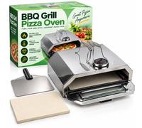 BBQ Pizza Oven Attachment for Gas & Charcoal Grills, Portable Grill Top Pizza Maker with Pizza Stone & Built-In Thermometer, Outdoor Pizza Oven Converter for Crispy Homemade Pizzas, Stainless Steel BB