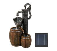 Gardenwize Solar 2 Tier Wooden Barrel Water Feature with LED Lights in Brown Gardenwize Brown