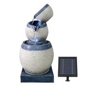 Gardenwize Solar 3 Tier Cascading Bowl Water Feature with Cool White LED Lights in Light Grey Gardenwize Light Grey