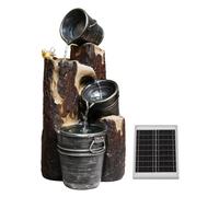 Gardenwize Solar Cascading Woodland Water Feature with Battery Backup & LED Light - Garden Fountain for Patios, Decking & Outdoor Spaces