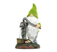 Gardenwize Solar Garden Gnome Statue with Water Pump, Solar Powered Garden Ornament with LED Light, Eco-Friendly Outdoor Garden Decoration