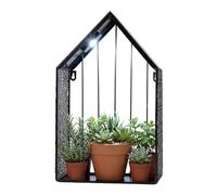 Gardenwize - Solar House Wall Planter, LED Light Planter Outdoor/Indoor | Black Metal Frame, White LED, Automatic Dusk Lighting, 40cm Height, Part of 5 Design Range, Rechargeable Battery
