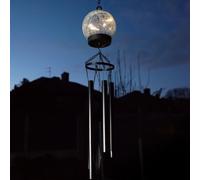 Gardenwize - Solar LED Crackle Ball Wind Chimes, Black Hanging Chime Tubes | 2-in-1 Wind Chime/Light, 12cm Globe, 60cm Wind Chime, No Mains Wiring, Warm Ambient Glow, Automatic Night Illumination