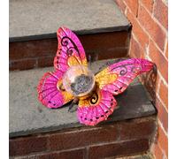 Gardenwize Solar Metal Sunset Butterfly Garden Decoration with LED Crackle Ball Light - Pink, Pink