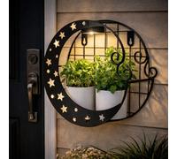Gardenwize Solar Moon Wall Planter Decorative Metal Hanging Planter With Warm White Solar Led Wall Light