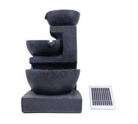Gardenwize Solar-Powered 4-Tier Cascading Black Ceramic Water Feature with Battery Backup
