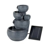 Gardenwize Solar Powered 4-Tier Cascading Bowl Water Feature with Battery Backup & LED Lights, Self-Contained Outdoor Garden Water Feature