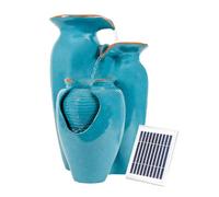 Gardenwize - Solar Powered Azure Grecian Pots Water Feature with Battery Backup, Cascading Garden Water Fountain, Outdoor Solar Water Feature for Patios, Balconies and Gardens