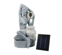 Gardenwize Solar Powered Bathing Lady Water Feature with LED Lights and Battery Backup