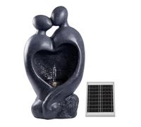 Gardenwize- Solar Powered Carved Lovers Garden Water Feature with Batery Backup - Weatherproof Polyresin Ornament with Built-In LED Light, Decorative Outdoor Fountain, No Running Costs