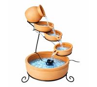 Gardenwize Solar Powered Cascading Terracotta Water Feature - 4 Tier Garden Fountain with Battery Backup