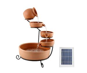 Gardenwize Solar Powered Cascading Water Feature 53cm - Terracotta Bowl Garden Fountain, 4 Tier Outdoor Water Feature with Battery, Solar Panel Pump System