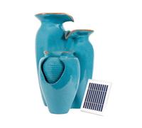 Gardenwize Solar Powered Cascading Water Feature Azure Grecian Pots Fountain And Battery Back-Up