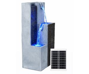 Gardenwize - Solar Powered Harmony Pillars Water Feature with Battery Backup & LED Lights, Outdoor Garden Water Fountain with Solar Panel, Modern Cascading Waterfall Design
