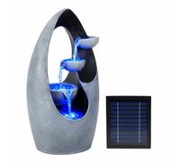Gardenwize -Solar Powered Infinity Loop Water Feature with Battery Backup & LED Lights, Outdoor Garden Water Fountain with Solar Panel, Modern Cascading Waterfall Design