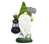Gardenwize - Solar Powered LED Garden Gonk Ornament Gnome Statue, Waterproof Resin Garden Gifts Decorative Patio House Decking Figurine (Gonk With Welcome Sign)
