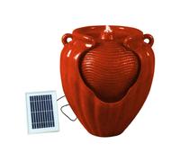 Gardenwize Solar Powered Red Vase Water Feature with LED Light & Battery Backup