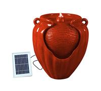 Gardenwize Solar Powered Red Vase Water Feature with LED Light & Battery Backup, Garden Fountain for Patios, Balconies, and Decking