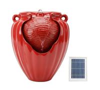 Gardenwize Solar Powered Red Vase Water Feature with LED Light & Battery Backup, Garden Fountain for Patios, Balconies, and Decking