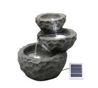 Gardenwize Solar Powered Three-Tiered Rock Water Feature with Battery Backup