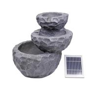 Gardenwize - Solar Powered Three-Tiered Rock Water Feature with Battery Backup, Garden Fountain for Patios, Decking, Balconies, and Outdoor Spaces