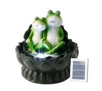 Gardenwize - Solar Powered Two Frogs on a Lily Pad Water Feature with LED Light & Battery Backup, Garden Fountain for Patios, Balconies and Decking
