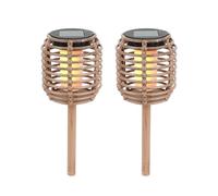 Gardenwize - Solar Stake Lights Outdoor Garden Pack of 2, Rattan Effect Solar Powered Garden Lights with Flickering Flame, Waterproof Solar Garden Spike Lights