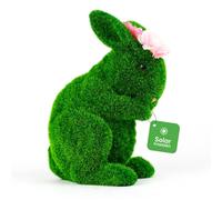 Gardenwize Solar Topiary Bunny Garden Ornament with Pink Flowers in Green Gardenwize Green