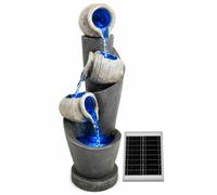 Gardenwize Solar Water Feature - 3 Tier Cascading Jar Fountain with LED Lights & Battery Backup