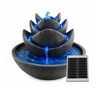 Gardenwize Solar Water Feature - 3 Tier Lotus Fountain with LED Lights & Battery Backup