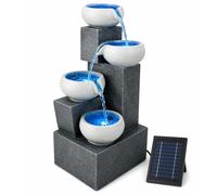 Gardenwize Solar Water Feature - 4 Tier Tabletop Fountain with LED Lights & Battery Backup