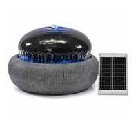 Gardenwize Solar Water Fountain, Black Pebble Water Feature with Battery Back-Up & LED Light, 5m Cable, No Mains Wiring, Solar Powered Outdoor Fountain 49cm