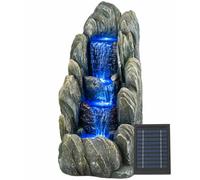 Gardenwize Solar Water Feature - Tiered Cascading Rock Fountain with LED Lights & Battery Backup