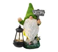 Gardenwize - Solar “Welcome” Gnome with Lantern - LED Solar-Powered Outdoor Garden Ornament, Eco-Friendly Décor for Patios and Balconies