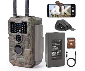 GardePro E6 2.0 Pro 4K Wildlife Camera WiFi Bluetooth, with 7800mAh Battery and 64GB SD Card, 64MP Trail Camera 50m WiFi Range, Wildlife Camera with Night Vision Motion-Activated
