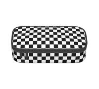 GardEssere Black White Checkered Large Pencil Case with Zipper Big Capacity Pencil Box Pouch Compartments Stationery Bag for Kids School Office Supplies for Girls Boys